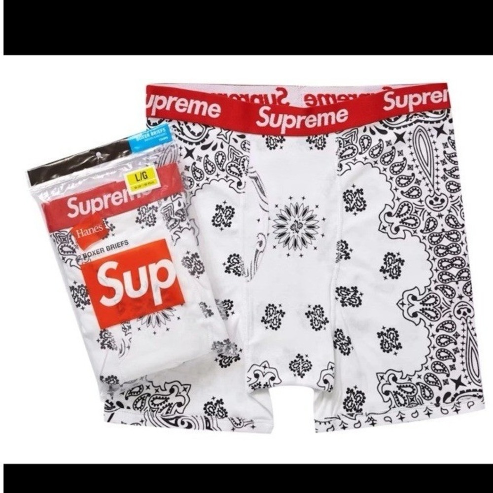 Supreme x Hanes Boxer Briefs (2 pack) - White Bandana -‎ Medium - Authentic NEW